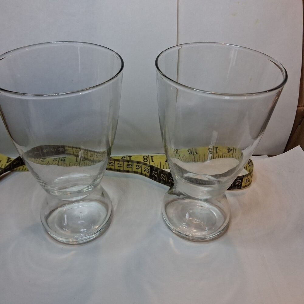 Vintage Set Of Two 6 Inch Clear Pilsner Glasses Footed Design